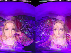 Cute blonde brings the EDM festivals home and masturbates for you in VR