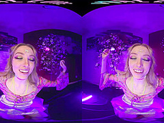Cute blonde brings the EDM festivals home and masturbates for you in VR