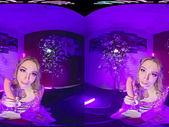 Cute blonde brings the EDM festivals home and masturbates for you in VR