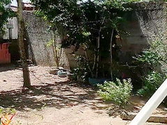 Nudist Housewife Taking Bath In Front Yard