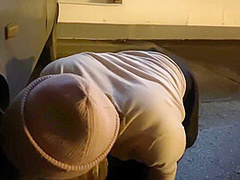 In The Parking Lot The Bitch Takes Off Her Clothes And Pisses!