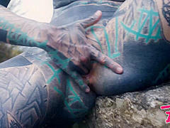 Outdoor Public Anal Fucking. Gape, Blowjob, Tattooed Teen Facial