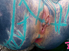 Outdoor Public Anal Fucking. Gape, Blowjob, Tattooed Teen Facial