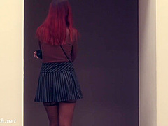 Jeny Smith sneaking to the office building. Naked in elevator and on stairs