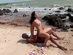 Brunette Woman Fucks Black Big Dick On The Beach And Blonde Woman Fucks With A Vegetable While Watching