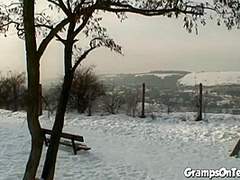 Slutty snow teen fucks grandpas cock
