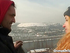 Slutty snow teen fucks grandpas cock