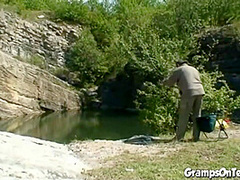 Teen craves gramps cock down her throat