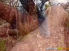 Black girl down for tied up outdoors BDSM hard interracial fuck