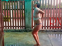 Summer Rainy Day. Wet Underwear. Rain. Umbrella. Private, Milf, Horny, Doll, Underwear, Slave, Wet, Panties, Rain
