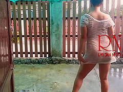 Summer Rainy Day. Wet Underwear. Rain. Umbrella. Private, Milf, Horny, Doll, Underwear, Slave, Wet, Panties, Rain