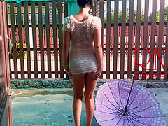 Summer Rainy Day. Wet Underwear. Rain. Umbrella. Private, Milf, Horny, Doll, Underwear, Slave, Wet, Panties, Rain