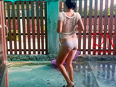 Summer Rainy Day. Wet Underwear. Rain. Umbrella. Private, Milf, Horny, Doll, Underwear, Slave, Wet, Panties, Rain