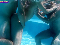 Underwater bisex outdoor ***with oiled medium tits babe