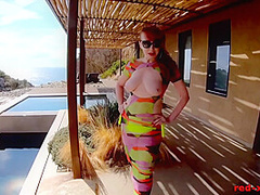 Red Xxx In Redhead Milf Masturbating Outside By The Pool
