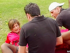 Lesbian Couple Got Fucked By Guys In The Garden