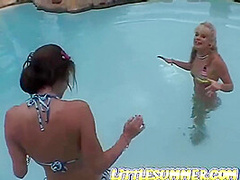 Lesbo teen eat pussy by the poolside