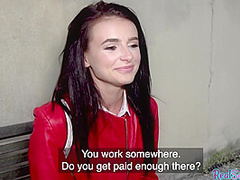Public out casting sex in POV style with pantyhosed teen