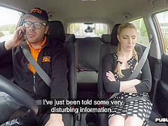 Busty babe with big tits pussyfucked and mouthjizzed in car