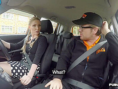 Busty babe with big tits pussyfucked and mouthjizzed in car