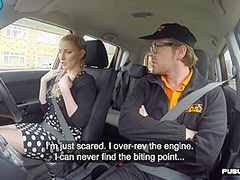 Busty babe with big tits pussyfucked and mouthjizzed in car