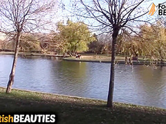 Warm Babe Diana Rests On A Bench In A Really Jampacked Park With Her Pink Socks On. She Chooses To