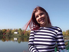Redhead deepthroating teen POV closeup fucked ***outdoor