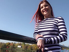 Redhead deepthroating teen POV closeup fucked ***outdoor