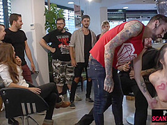 Public deepthroating and licking with golden shower ending