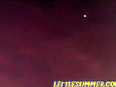 Petite blonde teen masturbates