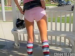 Skater teen masturbates on a bench