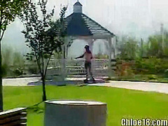 Skater teen masturbates on a bench