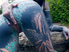 Outdoor Public Anal Fucking. Gape, Blowjob, Tattooed Teen Facial