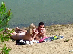 Real Teen Couple On German Beach, Voyeur Fuck With Stranger