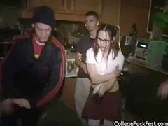 College sluts ride dicks as others watch