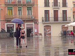 Lezdom redhead MILF shows teen bondservant outdoor in public