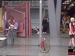 Lezdom redhead MILF shows teen bondservant outdoor in public