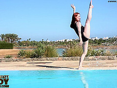 Stretching Eroticlly Outside Near The Pool - Watch4Fetish