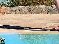 Stretching Eroticlly Outside Near The Pool - Watch4Fetish