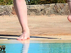 Stretching Eroticlly Outside Near The Pool - Watch4Fetish