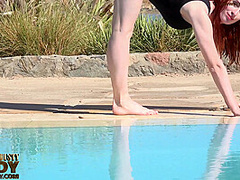 Stretching Eroticlly Outside Near The Pool - Watch4Fetish