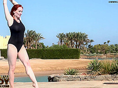 Stretching Eroticlly Outside Near The Pool - Watch4Fetish