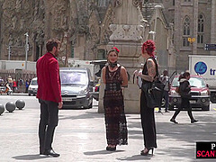 Redhead domina n lord showing their naked babe sub in public