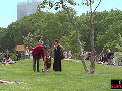 Redhead domina n lord showing their naked babe sub in public