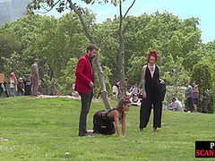 Redhead domina n lord showing their naked babe sub in public