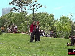 Redhead domina n lord showing their naked babe sub in public