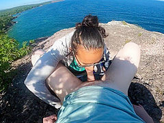 Cute Amateur Teen Does Risky Deepthroat On Park Trail Cliff Side By The Beach Pov 4k