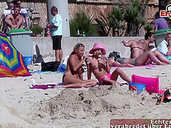 PUBLIC BEACH VOYEUR - German teens try lesbian games in mallorca holiday