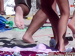 PUBLIC BEACH VOYEUR - German teens try lesbian games in mallorca holiday
