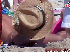 PUBLIC BEACH VOYEUR - German teens try lesbian games in mallorca holiday